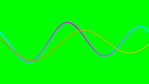 Two intersecting colorful sine wave lines on a bright green background Stock Footage 340265004