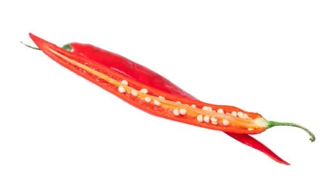 Two intersecting halves of red chili peppers Stock Photos