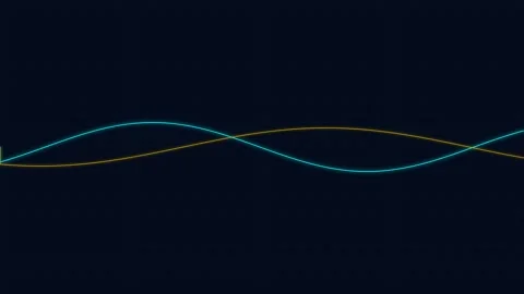 Two intersecting thin wave lines flowing against a dark background display Stock Footage 338309651