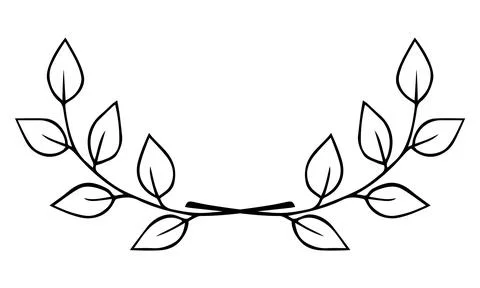 Two intersecting twigs with leaves. Hand drawn laurel wreath doodle black Stock Illustration