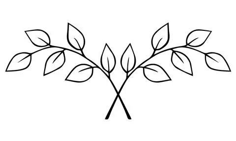 Two intersecting twigs with leaves. Hand drawn laurel wreath doodle black Stock Illustration