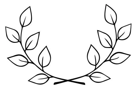 Two intersecting twigs with leaves. Hand drawn laurel wreath doodle black Stock Illustration