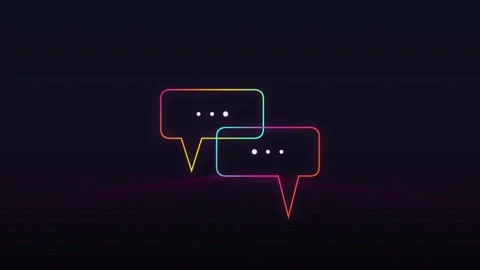 Two intertwined glowing neon speech bubbles with ellipsis indicating conver.. Stock Footage 345853020