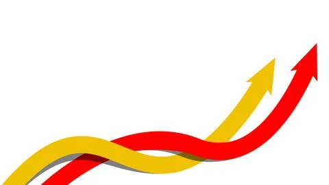 Two intertwined orange and red arrows on a white background. The trend is up Stock Illustration
