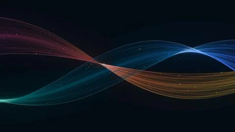 Two intertwined ribbons of glowing lines, teal and orange on dark Stock-Illustration