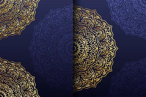 Two intricate Islamic patterns featuring golden and blue hues, showcasing Stock Illustration