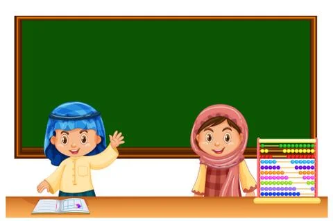 Two Irag kids in classroom Illustrazione stock
