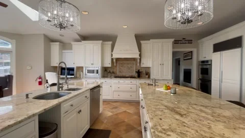 Two Island Huge White Kitchen 스톡 동영상 263849155