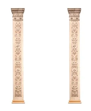 Two isolated architectural columns on a white background Stock Photos