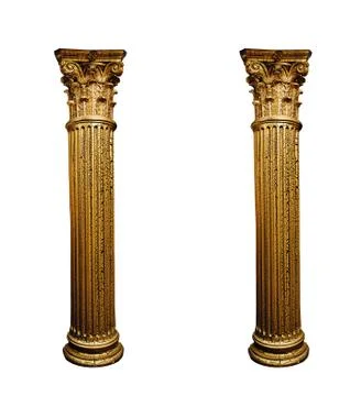 Two isolated architectural columns on a white background Stock Photos