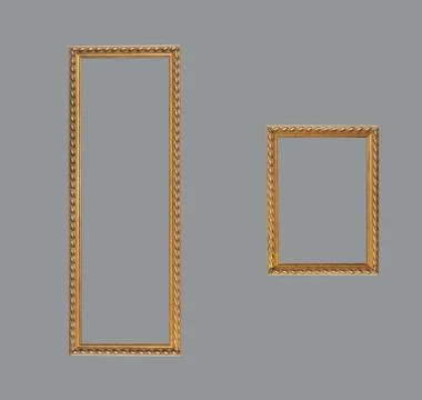 Two isolated gold rectangular shape empty frames Stock Photos