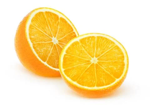 Two isolated halves of orange fruit Stock Photos