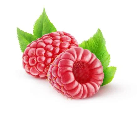 Two isolated raspberry fruits Stock Photos