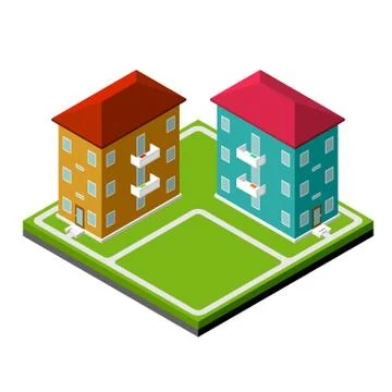 Two Isometric Buildings Stock Illustration