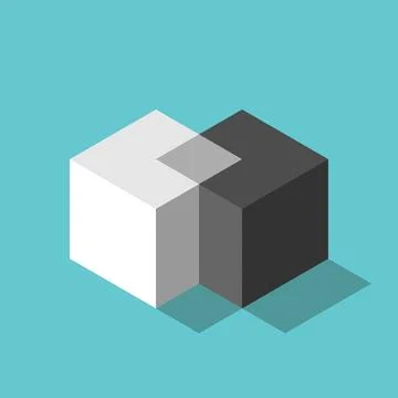 Two isometric cubes merging Stock Illustration