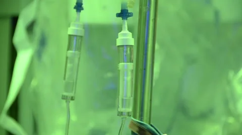 Two IV solution infusions on stand in Hospital emergency room, Israel Stock Footage 45294865