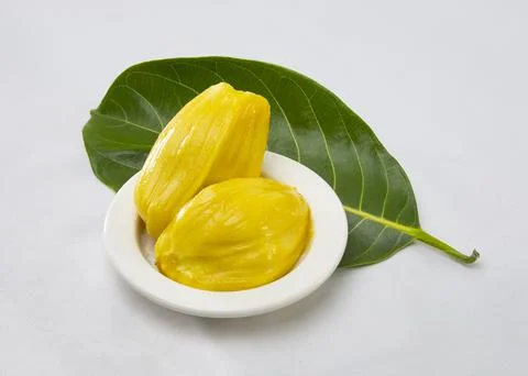 Two jackfruit core on white background. Popular sweet summer refreshing fruit Stock Photos