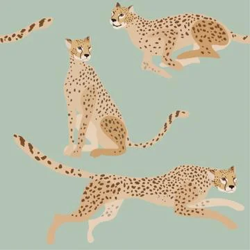 Two jaguars on a green-blue background seamless vector illustration. Picture Stock Illustration