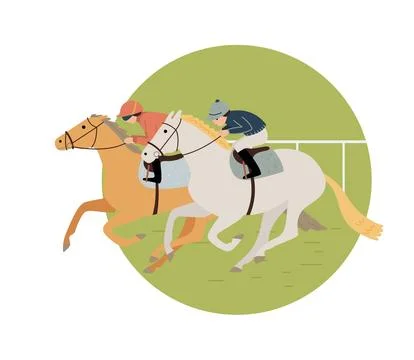 Two jockeys and horses compete on the finish line 스톡 일러스트