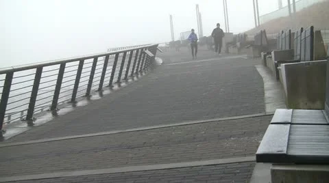 Two Joggers In The Mist Video stock 19133685