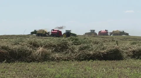Two John Deere Tractors Bailing Moving Opposite Direction Stock Footage 40452213