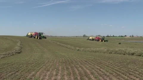 Two John Deere Tractors Bailing Pan Right Stock Footage 40454342