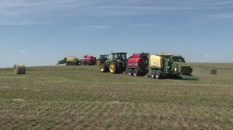 Two John Deere Tractors Bailing Stock Footage 40461077