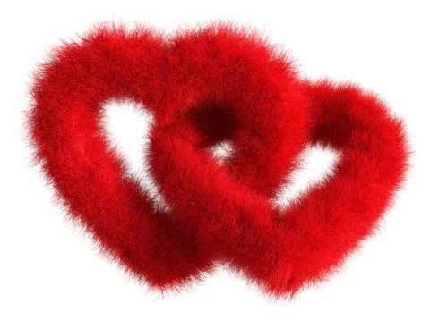 Two joined red plush hearts on white background - isolated 3d render Stock Illustration