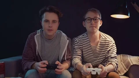 Two Joyful gamers win in a game of chance Video stock 82882729