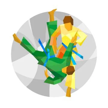 Two judo fighters on gray background with patterns Stock Illustration