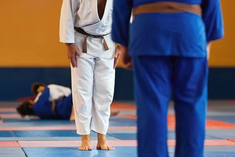 Two judo fighters Stock Photos