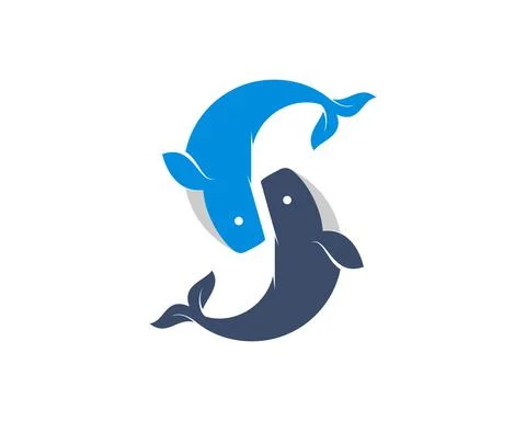 Two jumping whale with S letter initial inside Stock Illustration