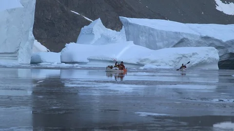 Two kayakers on the Arctic Ocean, Greenland Stock Footage 102509853