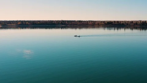 Two Kayakers on a Lake Stock Footage 96726802