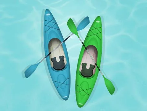 Two kayaks and paddle on river Stock Illustration
