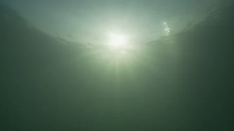 Two kayaks passing on the surface of the water – Underwater shot Vidéo 100605435
