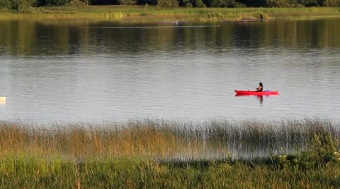 Two Kayaks On Still River Stock Footage 51709157