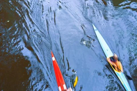 Two kayaks on the water with reflection Stock Photos