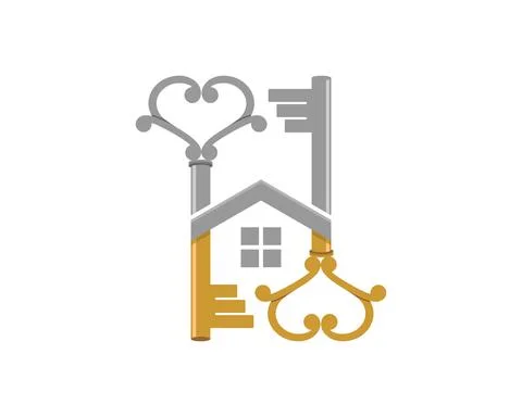Two key forming a house shape logo 库存插图