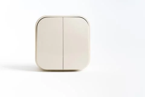Two-key light switch on a white background. 스톡 사진