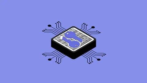 Two key symbol with binary code on the microchip Stock Footage 203988705