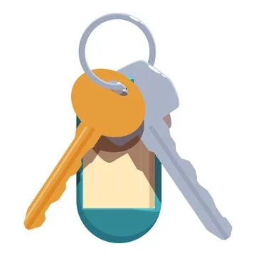 Two keys on key ring with blank label hanging, security and access concept Stock Illustration