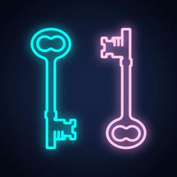 Two keys neon light design vector illustration Stock Illustration