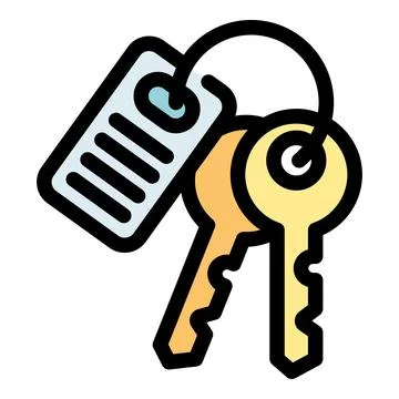 Two keys on ring with label showing access and security features Stock Illustration
