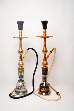 Two Khalil Maamoon Egyptian hookahs on white Stock Photos
