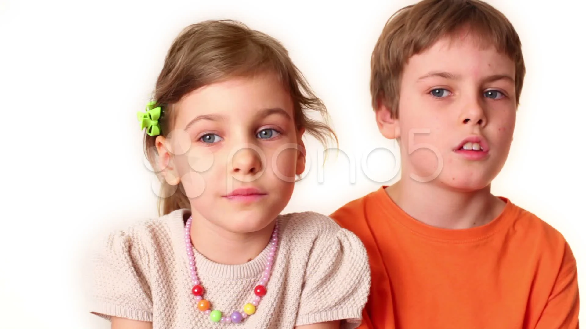 Two kids boy and girl look isolated