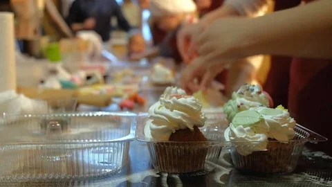 Two kids kneading the dough for make cookies together Stock Footage 84006025