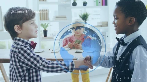 Two kids shaking hands Stockbeeldmateriaal 112018316