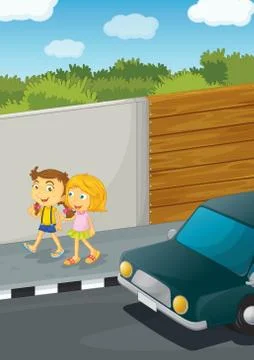 Two kids walking Illustrazione stock