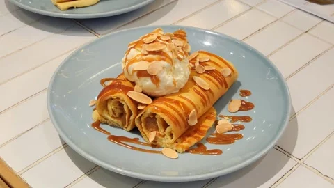 Two kind of pancakes on a table 스톡 동영상 279995292